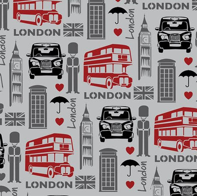 Black cab London bus wallpaper stencil