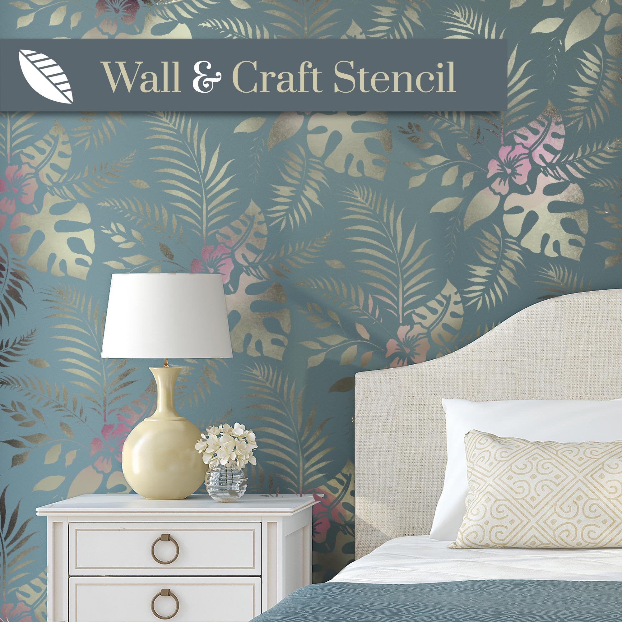Tropical Leaves Wall Stencil create a tropical feature wall STENCIL UP