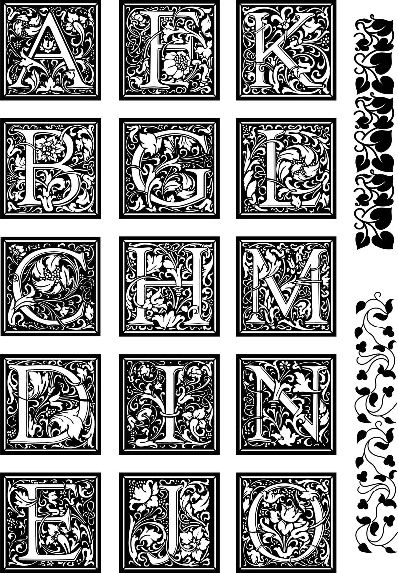 William Morris Inspired Cloister Letter stamp and stencil set plus Arts & Crafts style letter set *stock due 23 May*