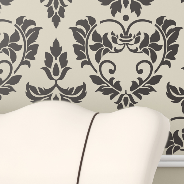 DAMASK HEARTS Wall Stencil - Stencil Up