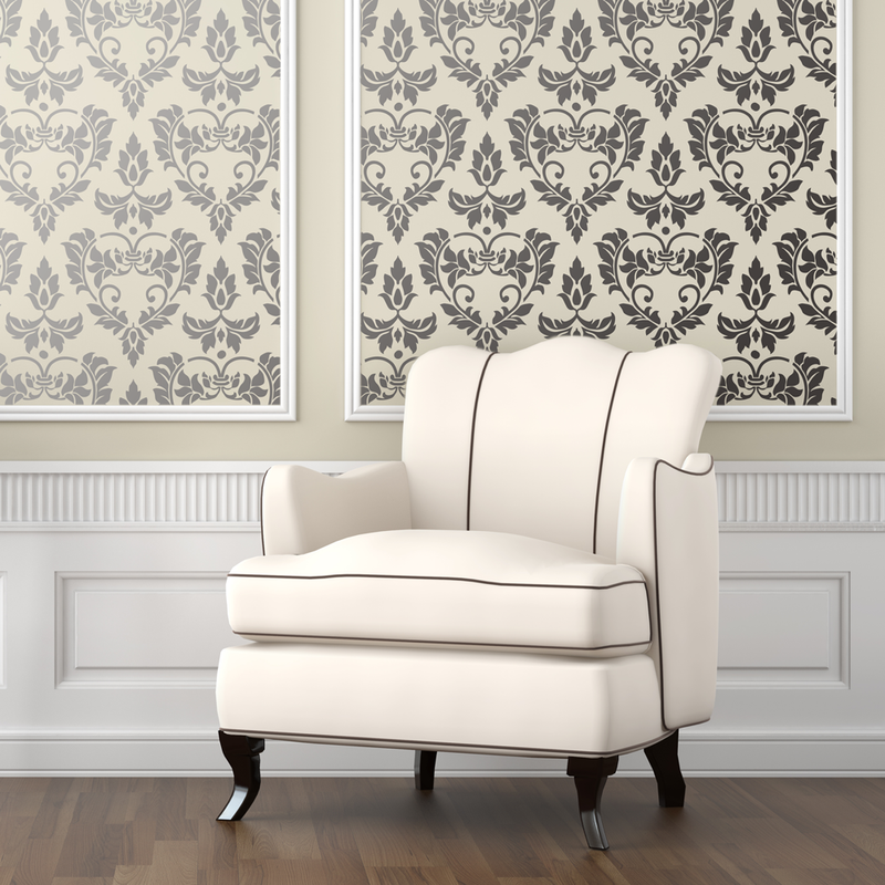 DAMASK HEARTS Wall Stencil - Stencil Up