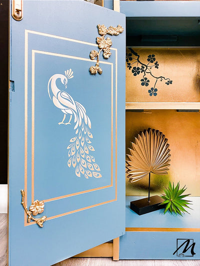 Peacock stencil for painting furniture - lotus collection - stencilup.co.uk Made by Murphy
