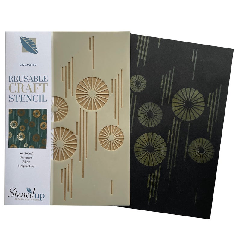 Oriental pine cone stencil for painting furniture - stencilup.co.uk