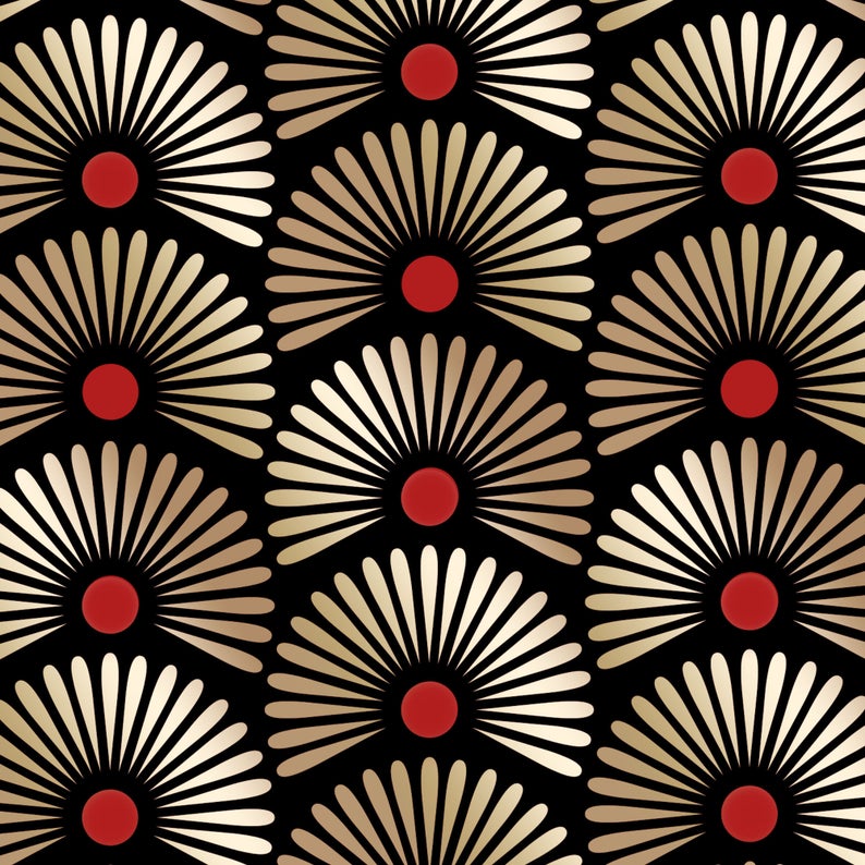 Oriental fans art deco chinoiserie stencil