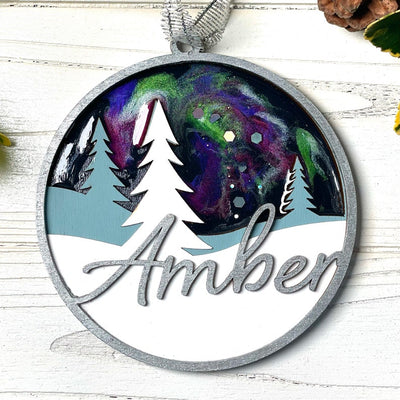 Personalized Christmas Decoration - Northern Lights - aurora borealis - gift tag - Christmas tree decoration