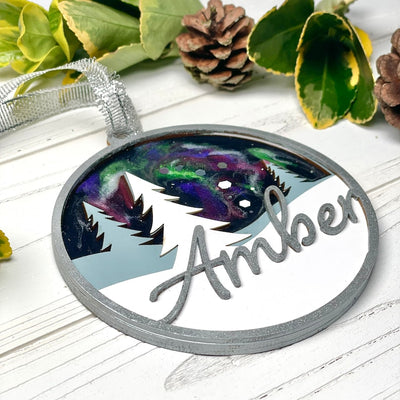 Personalized Christmas Decoration - Northern Lights - aurora borealis - gift tag - Christmas tree decoration