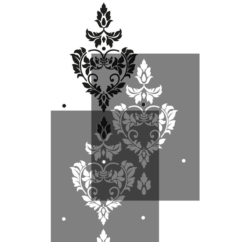 Damask Hearts - damask stencil for painting - stencil.co.uk