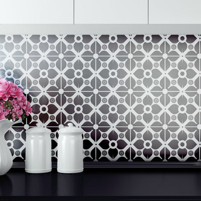 Amari tile stencil kitchen - stencilup.co.uk