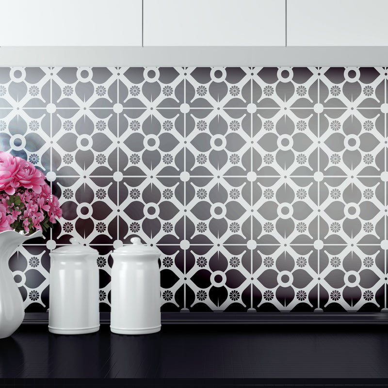 Amari tile stencil kitchen - stencilup.co.uk