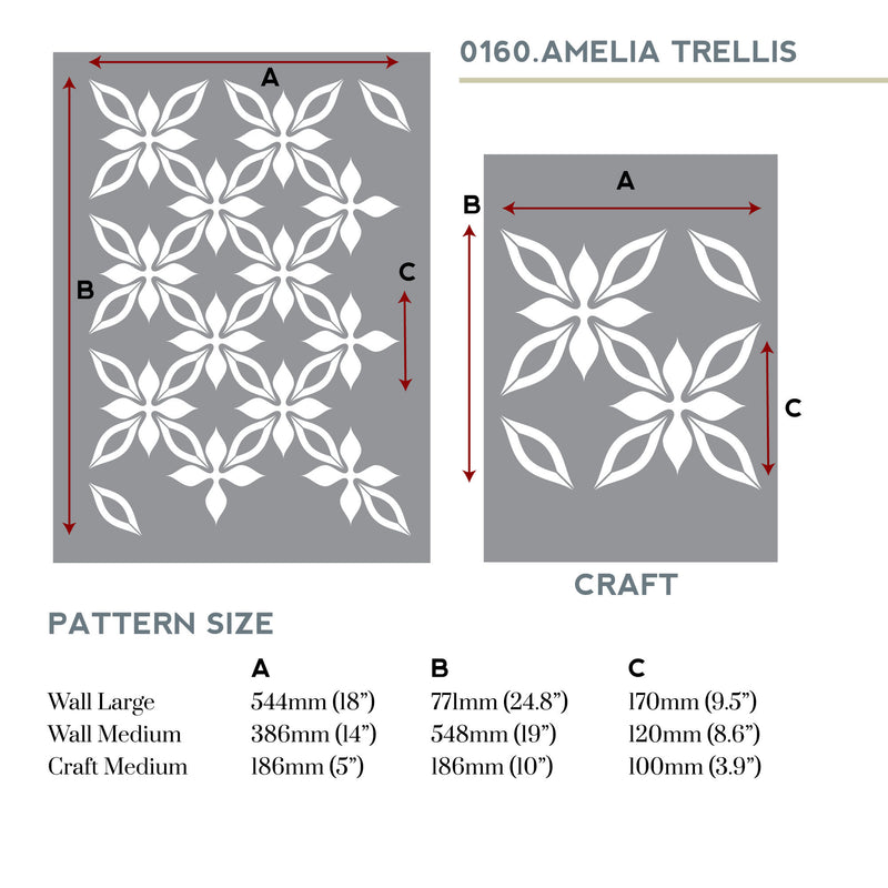 Amelia floral trellis wall stencil measurements