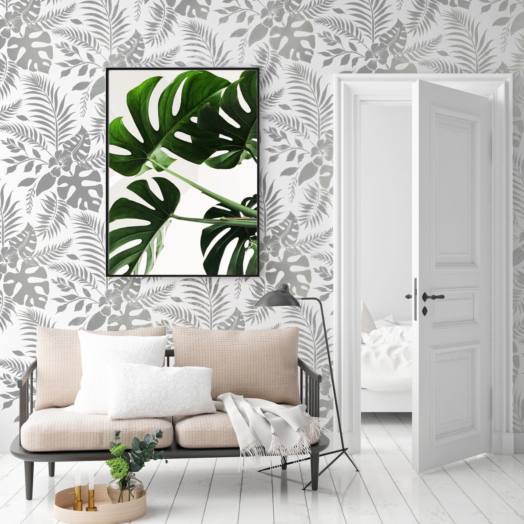 Tropical Leaves Wall Stencil create a tropical feature wall STENCIL UP